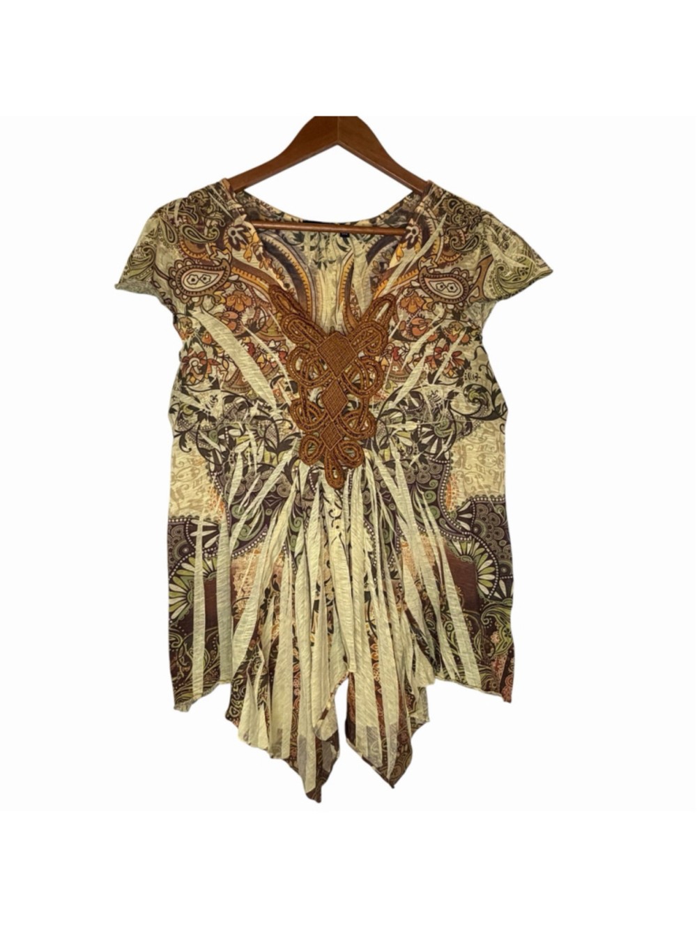 Apt 9 Womens Artsy Boho Fairy Gypsy Babydoll Top Size XL Asymmetric Paisley Y2K